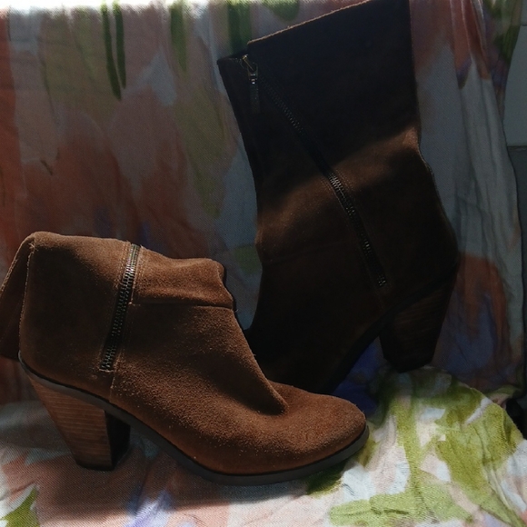 Adam Tucker Suede Brown Heeled Boots - Picture 1 of 3